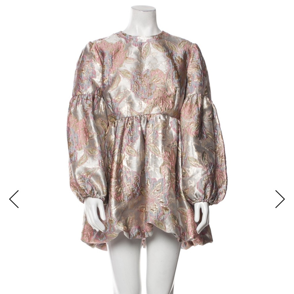 Mille Giselle Long Sleeve Minidress in Pink Brocade, Size Medium